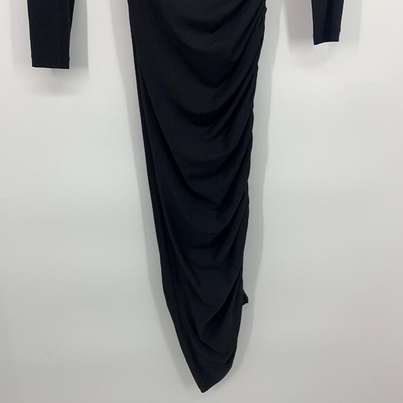 Revolve Misha Dress Clotilde Black One Shoulder Long Sleeve Ruched - Picture 8 of 14